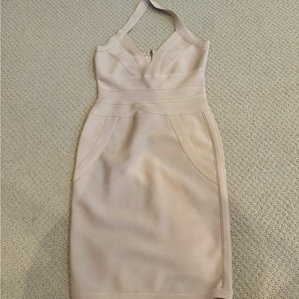Herve Leger style bodycon dress nude XS